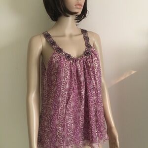 Michelle Nicole Opulent Beaded Silk Camisole Floral Tank